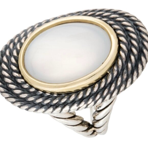 DAVID YURMAN MOON QUARTZ STERLING SILVER & 18K YELLOW GOLD CABLE COIL RING - Picture 3 of 8